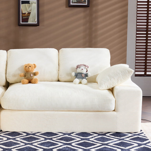 English Elm White Corduroy Compact Sofa Soft Upholstered Seating for Casual Scandinavian Living Rooms W3612S00013