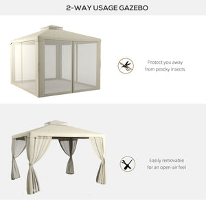 English Elm Outsunny 9.6' X 11.6' Elegant Patio Gazebo - 2-Tier Roof, Mesh Netting, Steel Frame For Backyard Bliss W2225P200435-GIGA