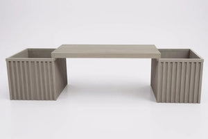 English Elm Grove Outdoor Aluminum Planter Bench Rust Proof Slatted Modular Garden Seating Brown Grey B2755P470159