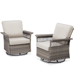 English Elm 2 Outdoor Swivel Rocker Patio Chairs High Back Deep Seat Olefin Cushions Steel Base Beige T3773P416507