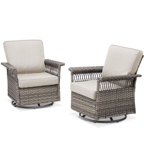 English Elm 2 Outdoor Swivel Rocker Patio Chairs High Back Deep Seat Olefin Cushions Steel Base Beige T3773P416507