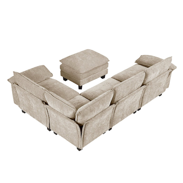 English Elm Modern 5-Piece Modular Sectional Set With Ottoman - Plush Taupe Chenille For Versatile Living Spaces B011S01809