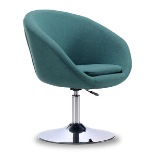 English Elm Hopper Teal Upholstered Swivel Lounge Chair with Adjustable Height Polished Chrome Base, Modern Bowl Seat B365P397945