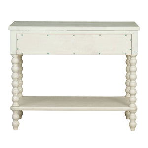 English Elm Large Cottage Nightstand with Spindle Legs Open Shelf and Drawer for King Beds Antique Cream B035P408397