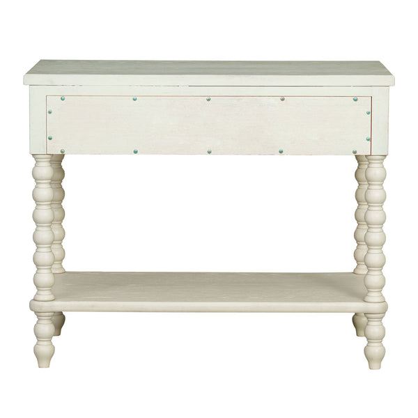 English Elm Large Cottage Nightstand with Spindle Legs Open Shelf and Drawer for King Beds Antique Cream B035P408397