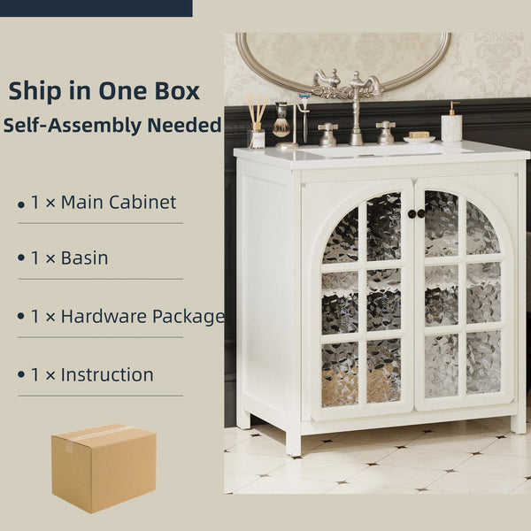English Elm Christopher Knight Home® - 30 Inches Vintage Rustic Bathroom Vanity With Ceramic Sink, Soft-Close Doors & Antique Bronze Pulls N817P299512W