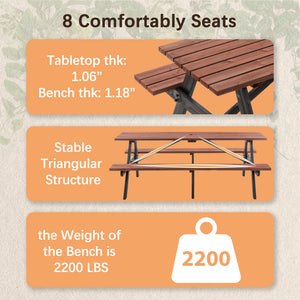 English Elm 75" Solid Fir Outdoor Picnic Table Set with Benches Two-tone Finish Heavy Duty Patio W1422P385498