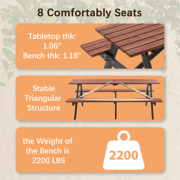 English Elm 75" Solid Fir Outdoor Picnic Table Set with Benches Two-tone Finish Heavy Duty Patio W1422P385498