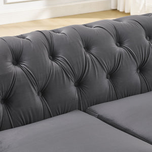 English Elm 2 Piece Velvet Chesterfield Sofa Set with Gold Steel Trim Button Tufted Living Room Couch Gray W1191S00100