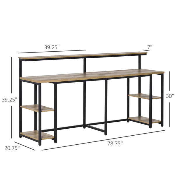 English Elm HOMCOM Extra Long 78.75" Double Computer Desk for Two with Monitor Shelves, CPU Stand, Industrial Tan W2225P217264