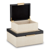 Deanna Decorative Box Set of 2 – Handcrafted Ivory Raffia Storage with Black Leather & Brass Accents