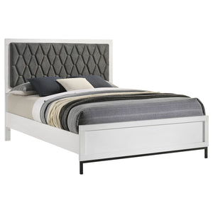 English Elm Taraval White Queen Upholstered Bed with Hexagon Tufted Dark Gray Headboard, Streamlined Frame, Modern Appeal B062S01308
