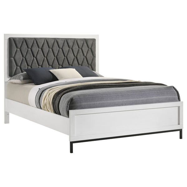 English Elm Taraval White Queen Upholstered Bed with Hexagon Tufted Dark Gray Headboard, Streamlined Frame, Modern Appeal B062S01308