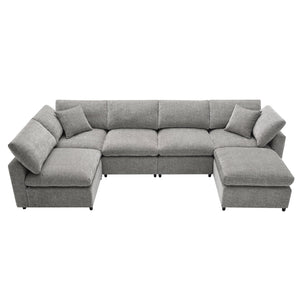English Elm [video Modular Cloud Sectional Sofa Chenille Six Seat Sleeper with Ottoman for Living Room Gray N723S9583G