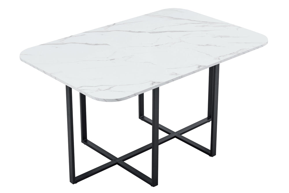 English Elm Modern Dual-surface Dining Table Mdf Marble and Grain Top with Powder-coated Metal Frame Black,White W3875P372892