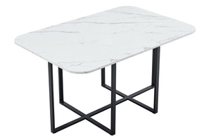 English Elm Modern Dual-surface Dining Table Mdf Marble and Grain Top with Powder-coated Metal Frame Black,White W3875P372892