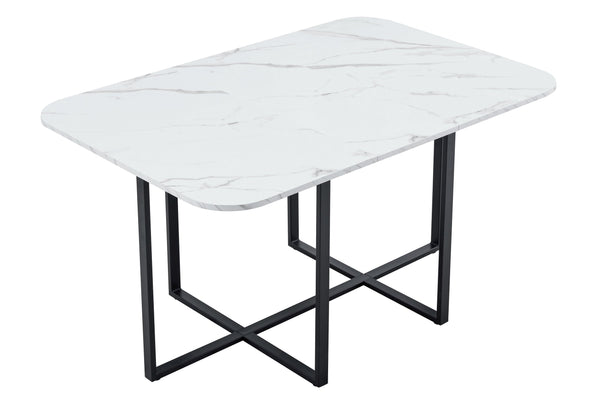 English Elm Modern Dual-surface Dining Table Mdf Marble and Grain Top with Powder-coated Metal Frame Black,White W3875P372892