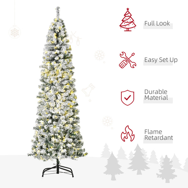 English Elm Homcom 7.5Ft Snow-Flocked Douglas Fir Christmas Tree With 350 Warm White Leds & Realistic Look W2225P229805