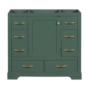 English Elm 36" Modern Bathroom Vanity Cabinet Base with Six Drawers, Adjustable Shelf & Drawer Organizer Green WF307973AAF
