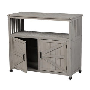 English Elm Wooden Solid Bar Height Buffet Cabinet with Slatted Panels for Patio or Dining W2640P262542