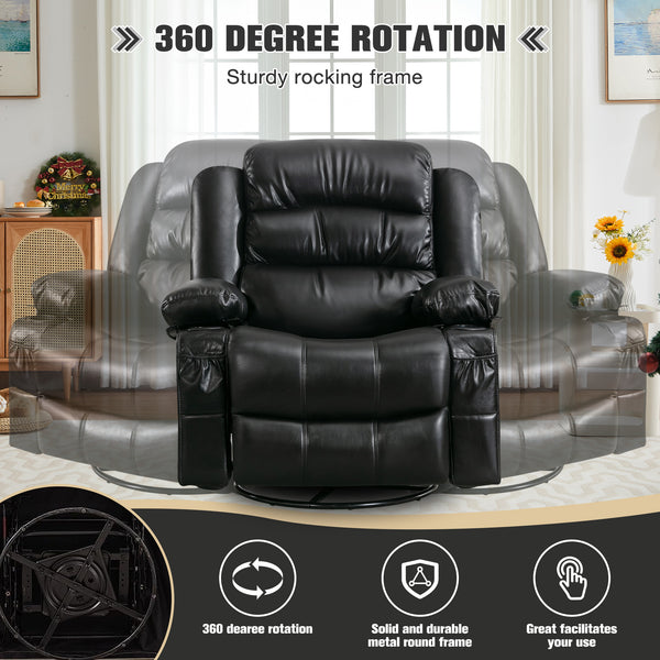 English Elm Massage Swivel Rocker Recliner with Heat Lumbar Relief and Usb Port for Living Room W1521P476713