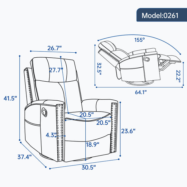 English Elm Camel Genuine Leather Massage Rocker Swivel Recliner with Heat and Lumbar Relief W1803P323716