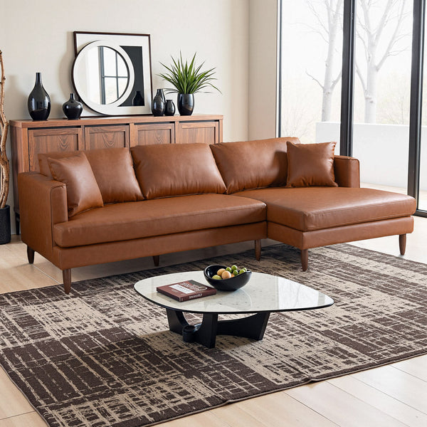 English Elm Blake Mid-century L-shaped Vegan Leather Sectional for Spacious Living Rooms B183S00196