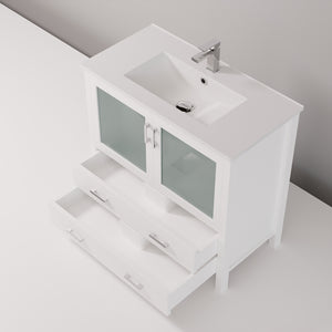 English Elm White 36 in. Bath Vanity with White Ceramic Top, Soft-Close Drawers, Cabinet Storage & Chrome Faucet B2731P260515