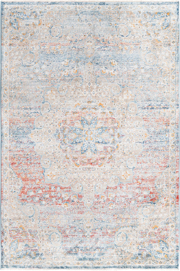 Unique Loom Newport Elms Machine Made Medallion Rug Multi, Blue/Gray/Ivory/Light Blue/Light Brown/Rust Red/Terracotta 5' 3" x 8' 0"