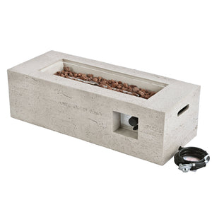 English Elm U_style Rectangular Outdoor Propane Fire Pit Mgo Set with Tank Cover Table Beige+Grey,Light Gray WY000498AAD