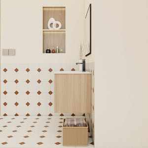 English Elm 30" Floating Bathroom Vanity Dark Oak Cabinet Ceramic Sink Open Shelf Soft Close Glossy White,Light Oak W3450P435844