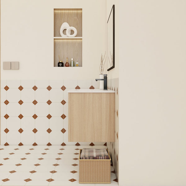 English Elm 30" Floating Bathroom Vanity Dark Oak Cabinet Ceramic Sink Open Shelf Soft Close Glossy White,Light Oak W3450P435844