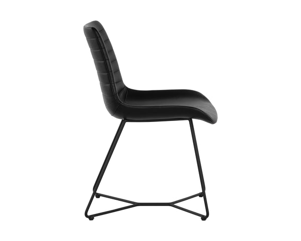 Sunpan Gracen Minimalist Dining Chair with Faux Leather Comfort and Elegant Matte Black Metal Legs Nightfall Black