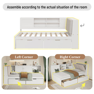 English Elm Wooden Twin L-shaped Corner Bed Pine Frame Bookcase Storage Usb Charging Ports BS701P337660K