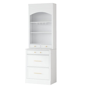 English Elm Modern Tall Kitchen Pantry Set of Two with Faux Marble Top and Glass Holders White SP000175AAK