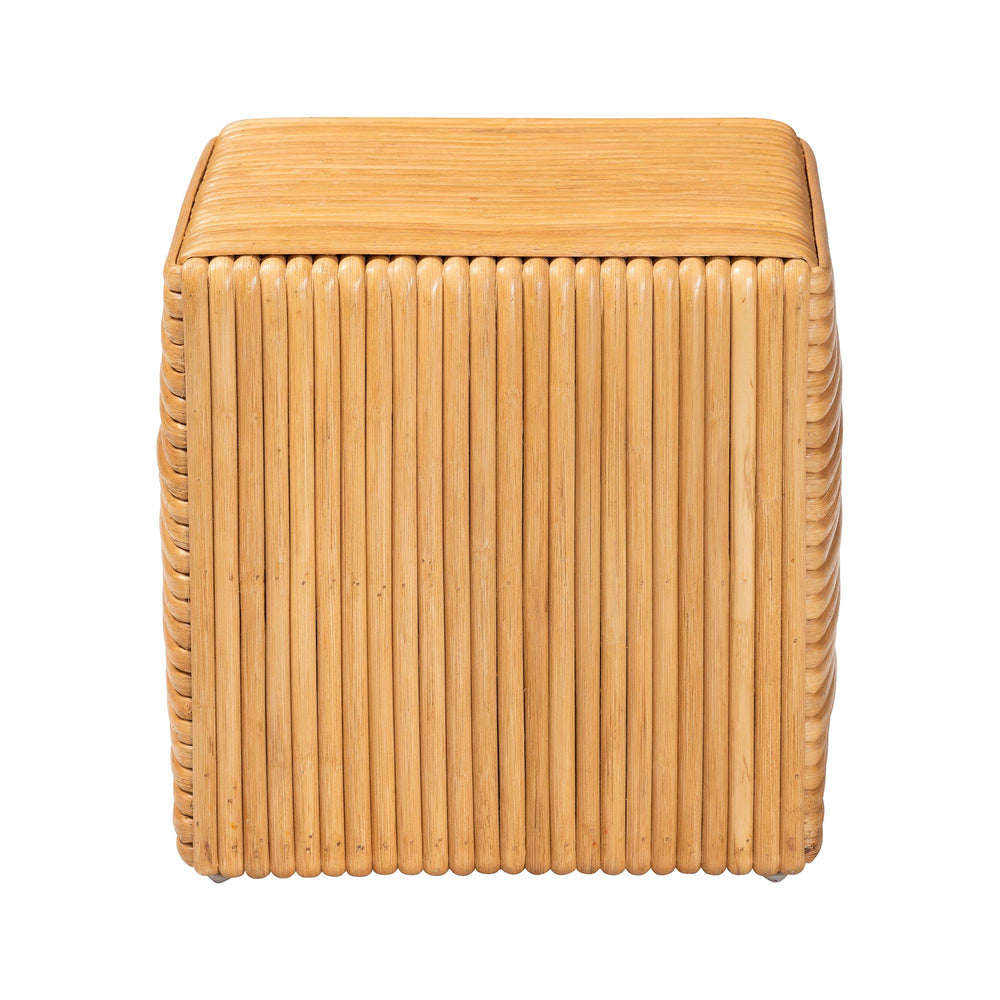 English Elm Bohemian Woven Rattan Round Footstool with Cushion for Living Room Boho Decor B2750P467632
