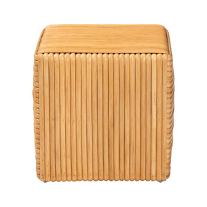 English Elm Bohemian Woven Rattan Round Footstool with Cushion for Living Room Boho Decor B2750P467632