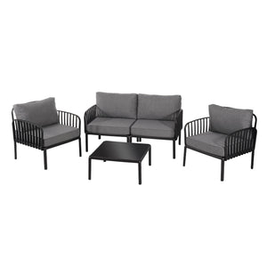 English Elm Christopher Knight Home® - 5 Modern Patio Conversation Set with Deep Seating, Waterproof Cushions, Glass Coffee Table, Durable Black+ Gray N780P19945449B
