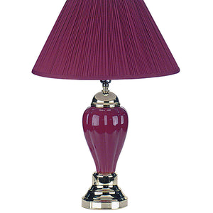 English Elm 27" Elegant Burgundy Ceramic Table Lamp With Linen Shade - Stylish Urn Design For Any Room B072116037
