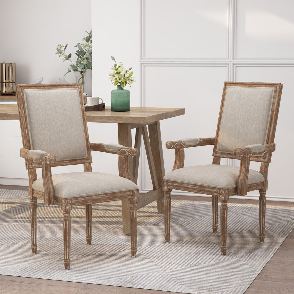 English Elm Christopher Knight Home® - Upholstered Dining Chair Set of 2 with Rubber Wood Legs, French Country Queen Anne Style Comfort and Flair Beige+Natural 71239.00BGENTL