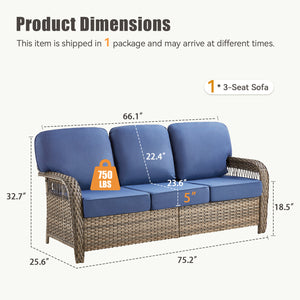 English Elm 75.2" Outdoor Pe Rattan Patio Sofa with T-back Cushions and Thick Foam Support T3773P418417