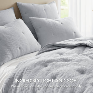 English Elm 3-piece King Cotton Muslin Quilt Set Crinkled Embroidered Coastal Farmhouse Bedding B035P408346