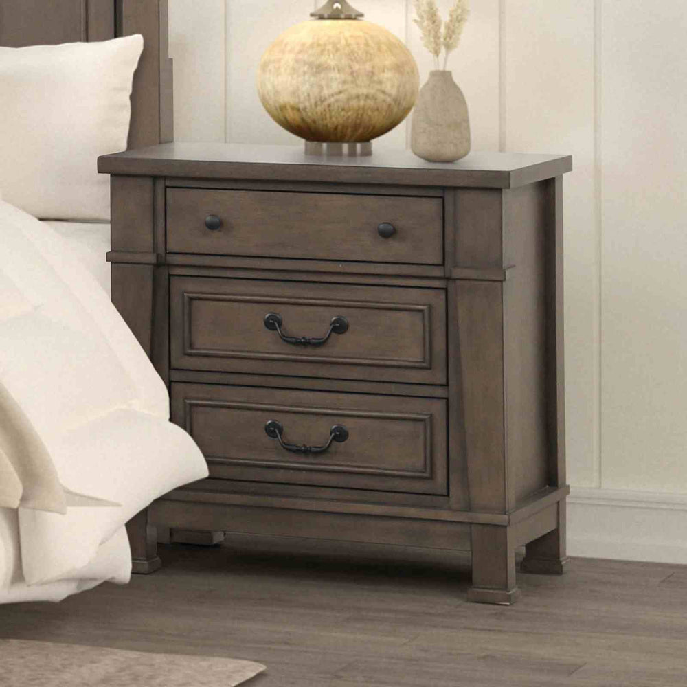 English Elm Transitional Dark Walnut Nightstand with Usb Charging Dovetail Drawers Bedroom B2741P435887
