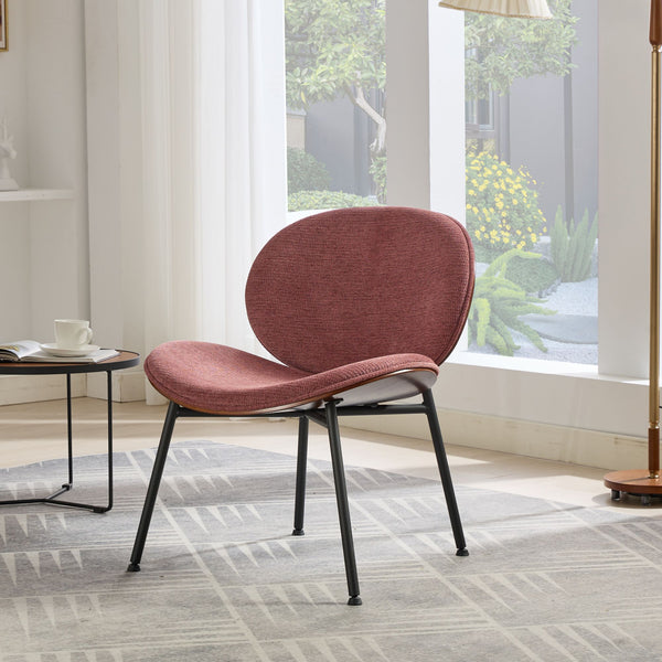 English Elm Mid-Century Shell Chair with Wood Grain Veneer, Curved Wide Seat, Metal-Wood Frame Holds 330+ lbs Bean paste red W1143P214254