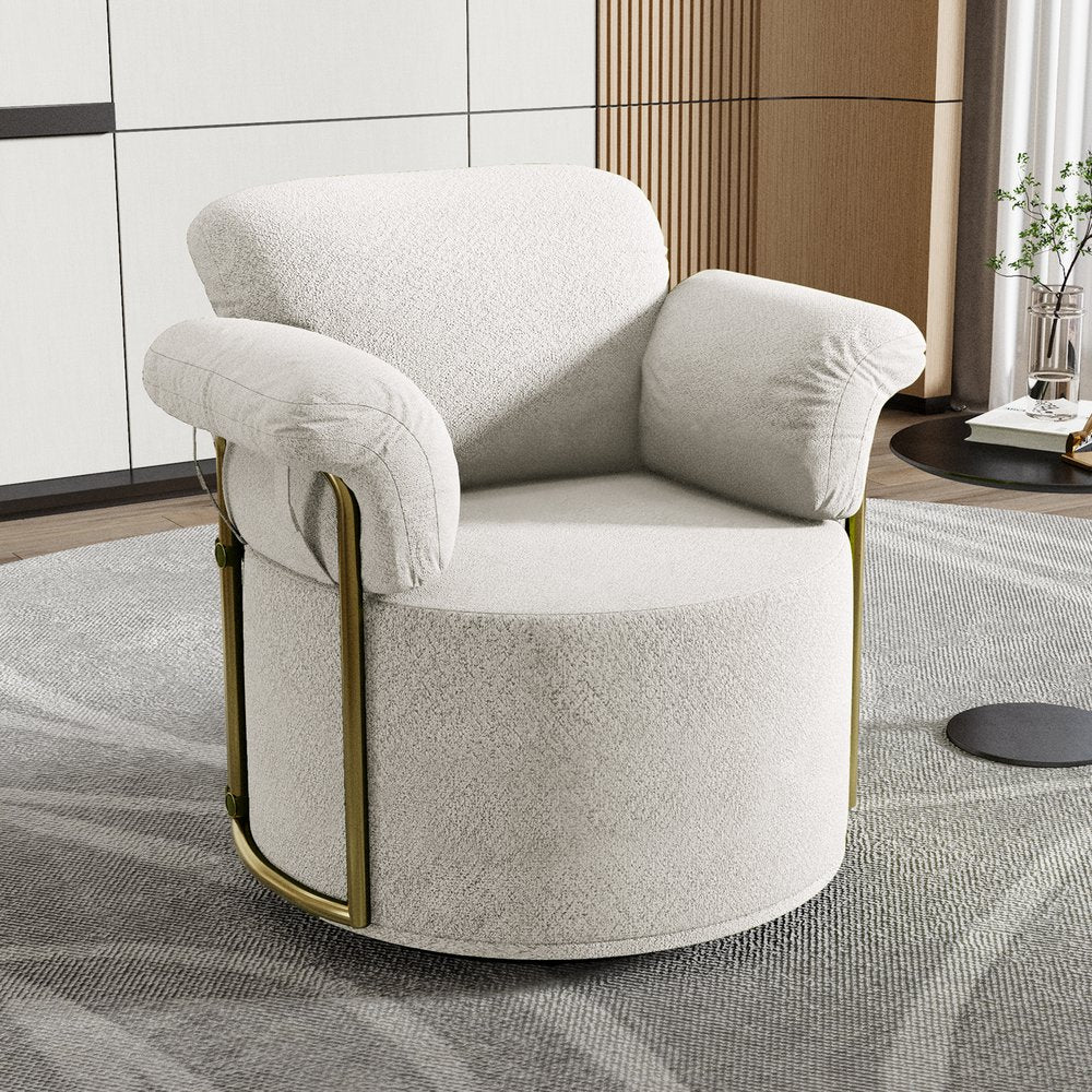 English Elm 360 Degree Barrel Swivel Chair - Plush Upholstered Accent Armchair With Gold Legs For Stylish Comfort W2012P319046