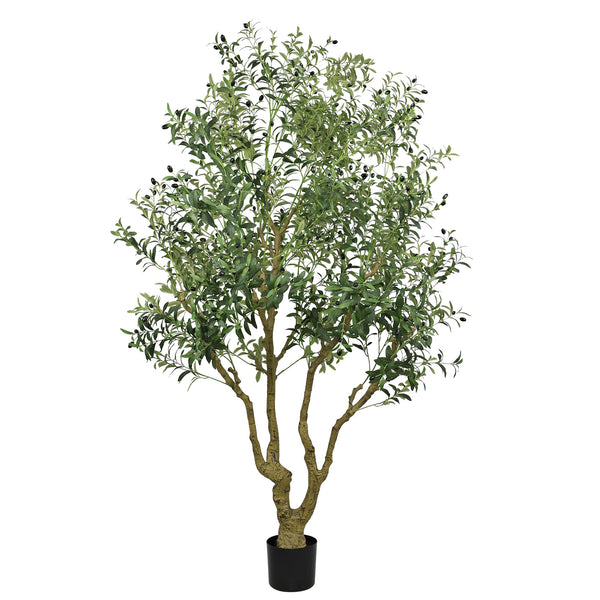 English Elm 8ft Artificial Olive Tree with Natural Wood Trunk Faux Fruit and Lifelike Foliage W2945P458768