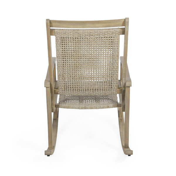 English Elm Lucas Outdoor Rocking Chair Acacia Wood Frame Hand-woven Rattan Porch Seat 69957.00MLBRN
