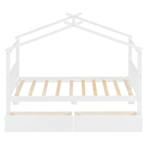 English Elm Twin House Bed Solid Pine Kids Cottage Frame with Storage Drawers Imaginative Room N708P309245K