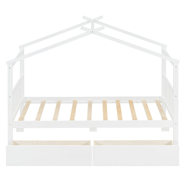 English Elm Twin House Bed Solid Pine Kids Cottage Frame with Storage Drawers Imaginative Room N708P309245K