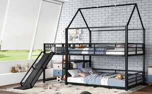English Elm Twin House Bunk Bed with Slide Storage Stairs and Safety Rails for Kids Rooms W1580S00649